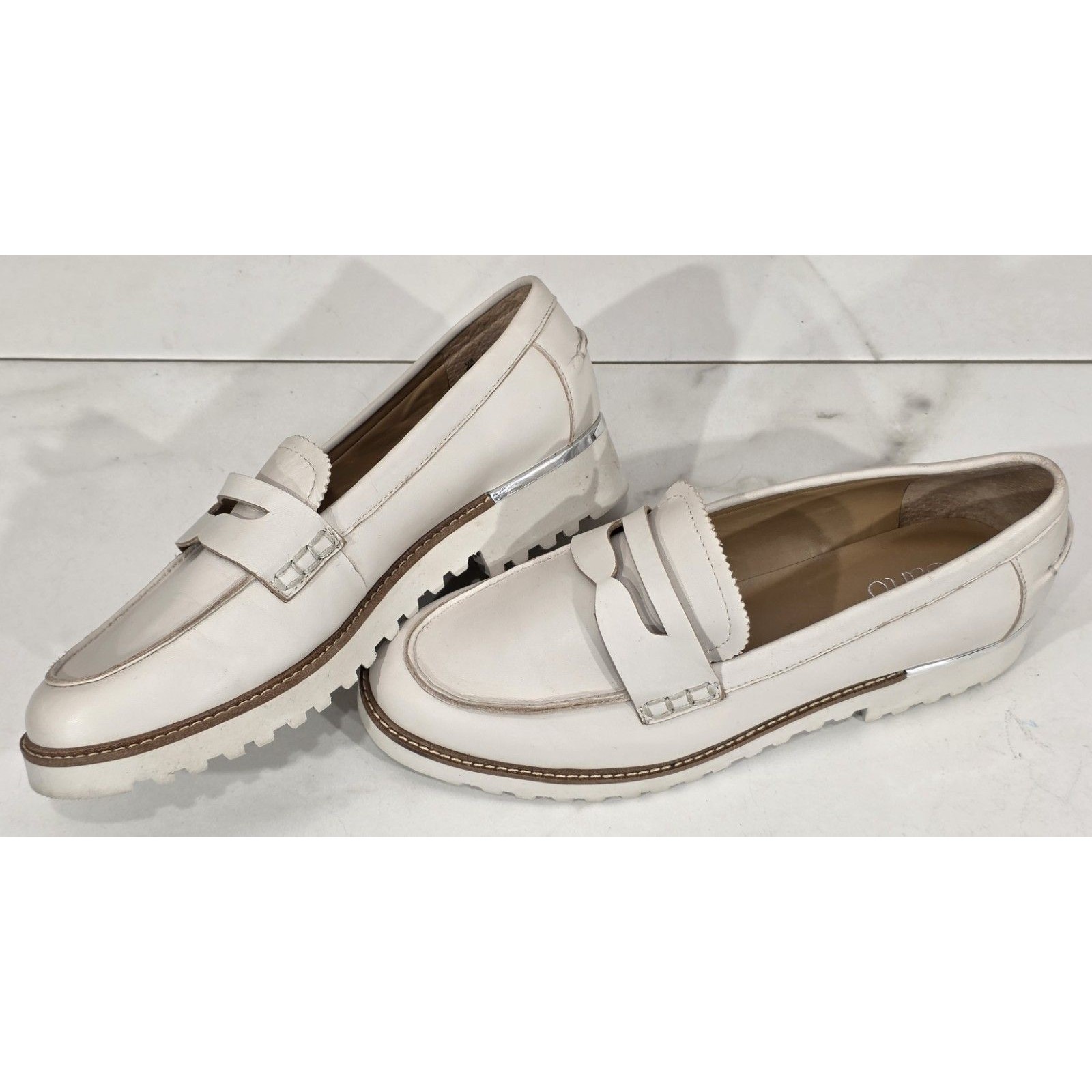 Franco Sarto Leather Penny Loafers Womens 8 Cedra Cream Lug Sole Academia Preppy